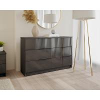Set Dormitor Prestige cu Pat Tapițat și Dulap 3 Uși Acril Antracit