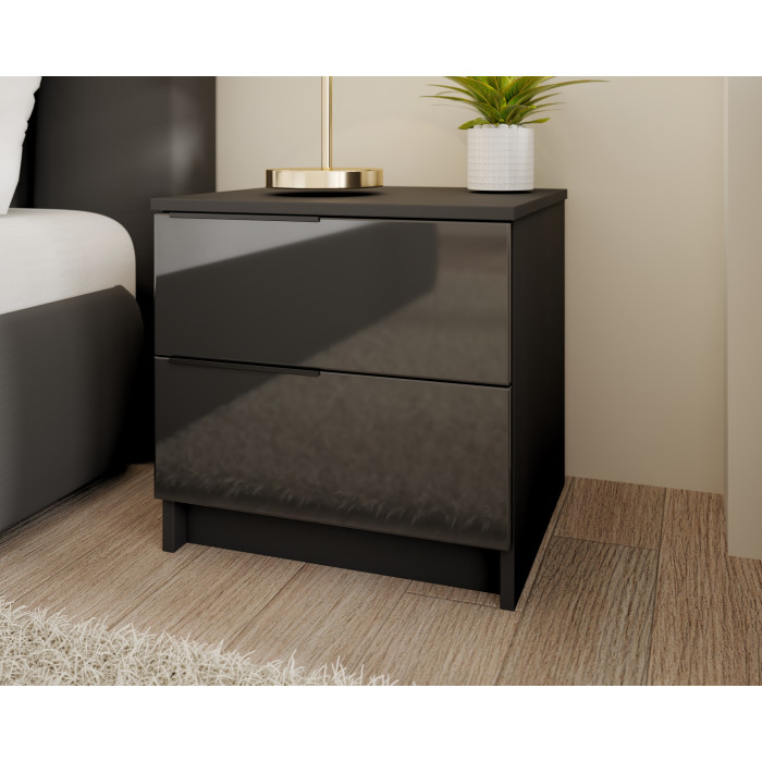 Set Dormitor Prestige cu Pat Tapițat și Dulap 3 Uși Acril Antracit