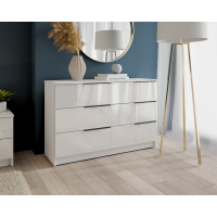 Set Dormitor Prestige cu Pat Tapițat și Dulap 3 Uși Acril Alb