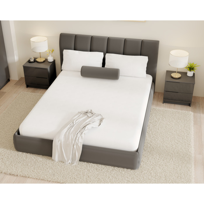 Set Dormitor Prestige cu Pat Tapitat și Dulap 4 Usi Acril Alb