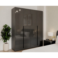 Set Dormitor Prestige cu Pat Tapitat și Dulap 4 Usi Acril Alb