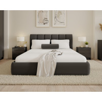 Set Dormitor Prestige cu Pat Tapitat și Dulap 4 Usi Acril Alb