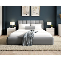 Set Pat Tapitat Cu Doua Noptiere Prestige - Acril Alb