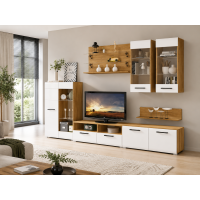 Living Nensi 3, 280x47x200cm, stejar auriu + alb