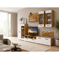 Living Nensi 3, 280x47x200cm, stejar auriu + alb