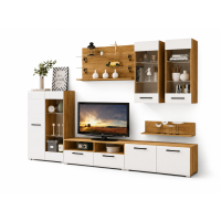 Living Nensi 3, 280x47x200cm, stejar auriu + alb