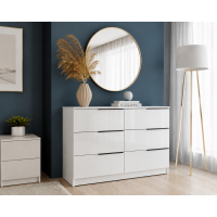 Comoda Prestige 6 Sertare, 120x40x77cm, Acril Alb