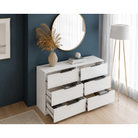 Comoda Prestige 6 Sertare, 120x40x77cm, Acril Alb